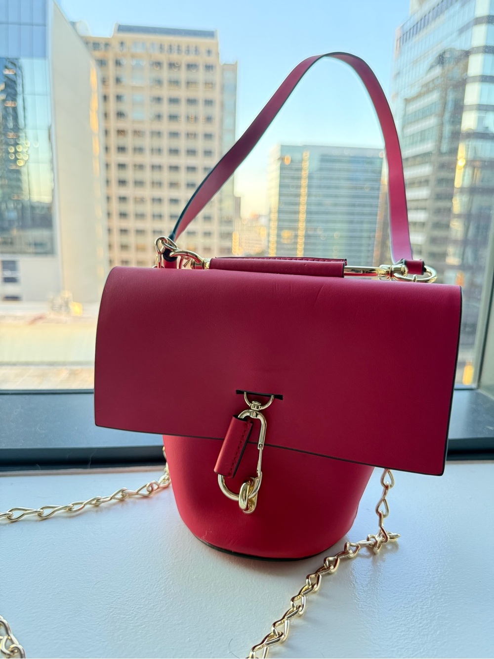 Zac Posen Red Leather Crossbody Bag with Gold Hardware